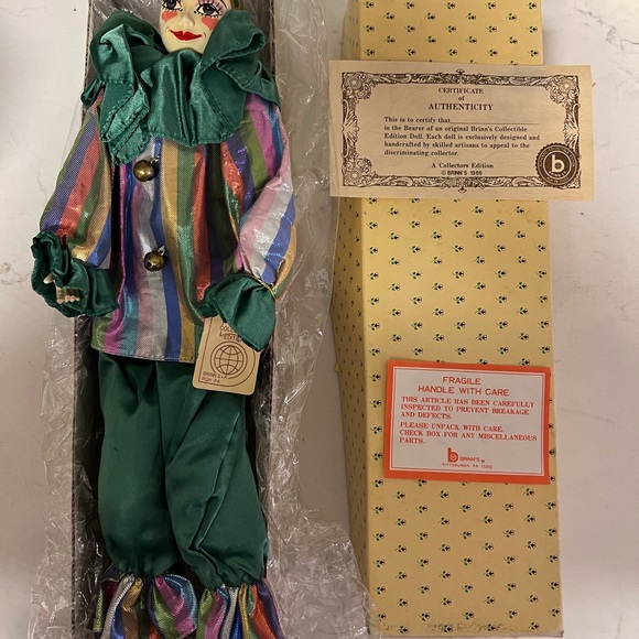 NIB VTG Brinn's 18" Handmade Limited Edition Porcelain Clown Doll COA - Picture 2 of 11